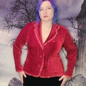 Corporate goth Ruby red velvet blazer style cardigan size PL